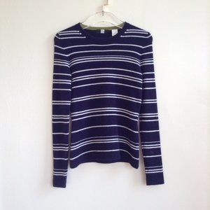 Saks 5th Ave Striped 100% CASHMERE Sweater Navy S